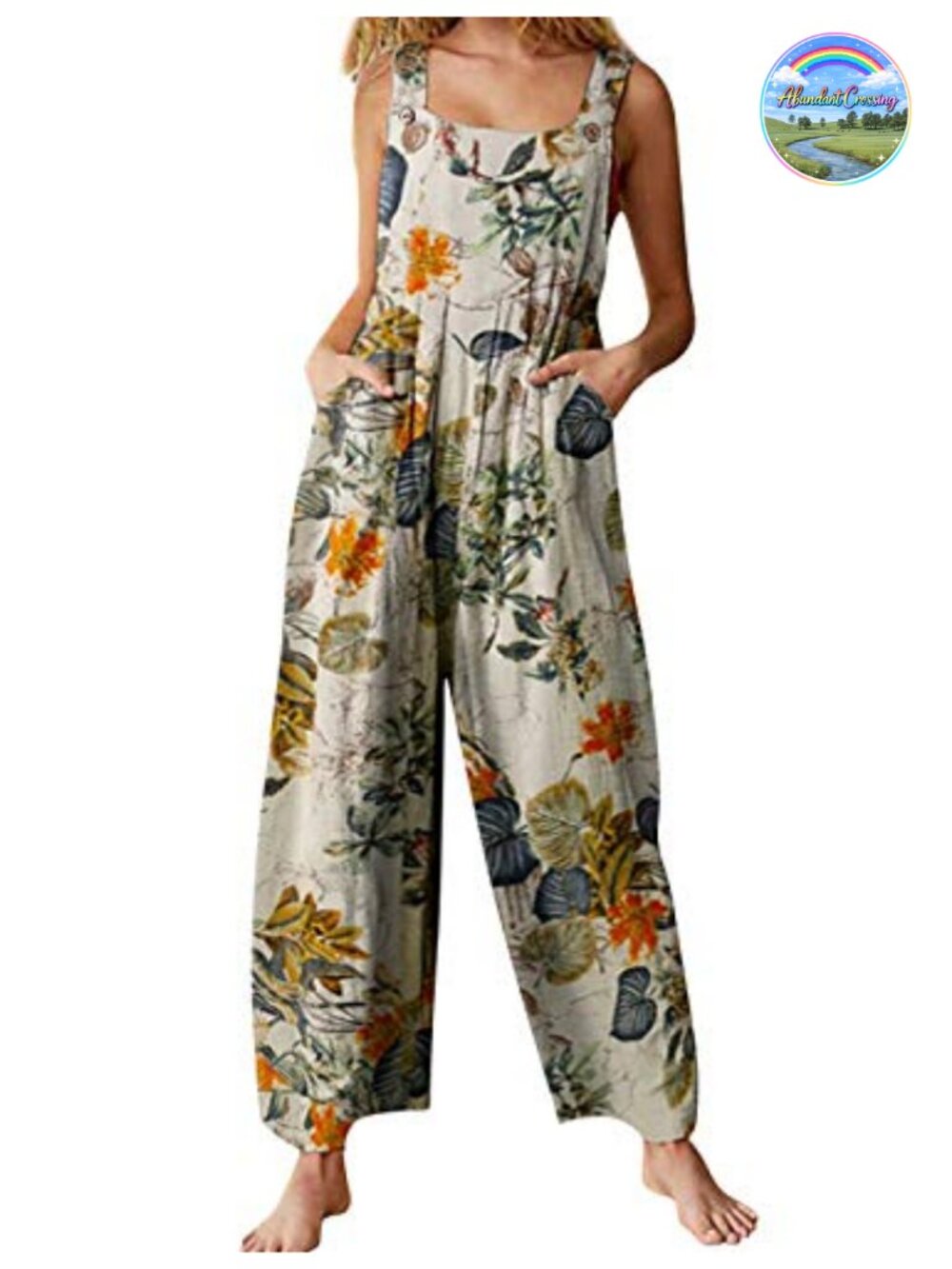 Women's Floral Print Wide Leg Bib Overalls Button Down Jumpsuit